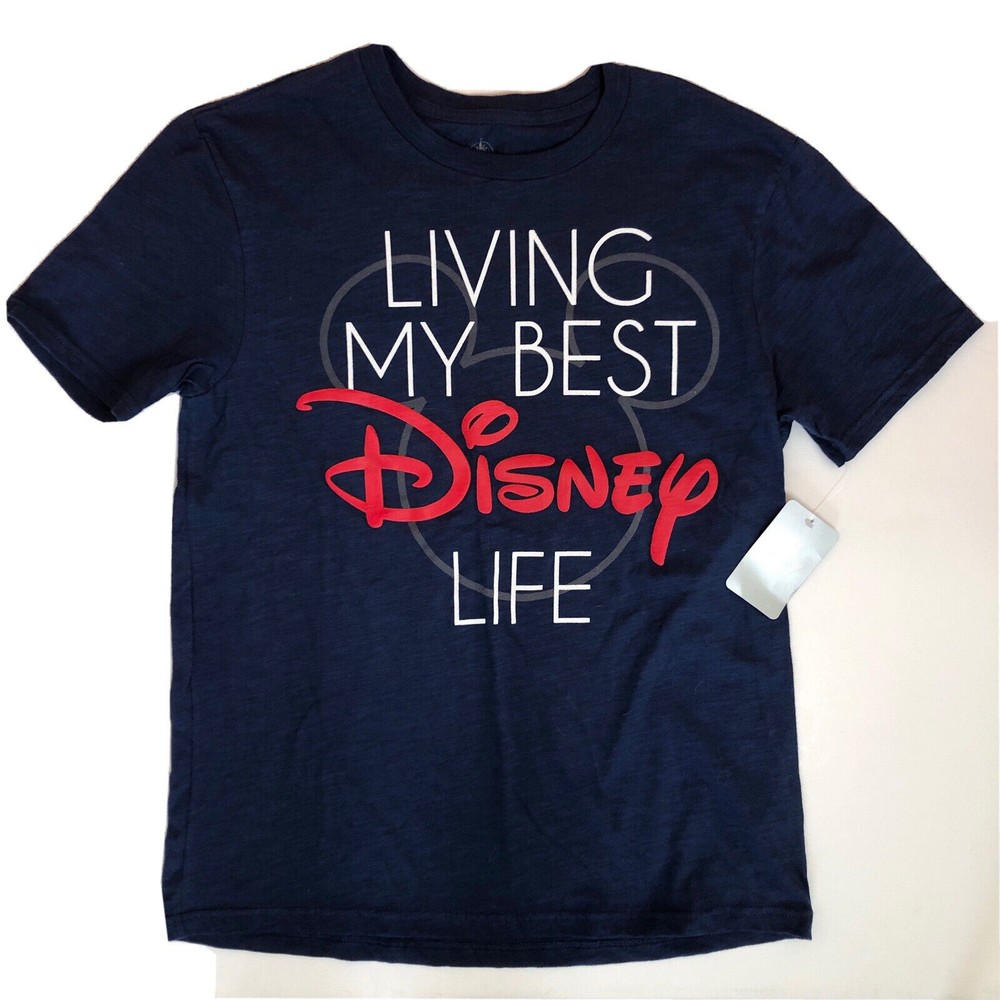 NWT Disneyland Navy Men Small Living My Best Life Short Sleeve Graphic Shirt NEW